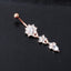 Elegant Water Drop Flower Pendant Belly Button Ring with Diamond Accents