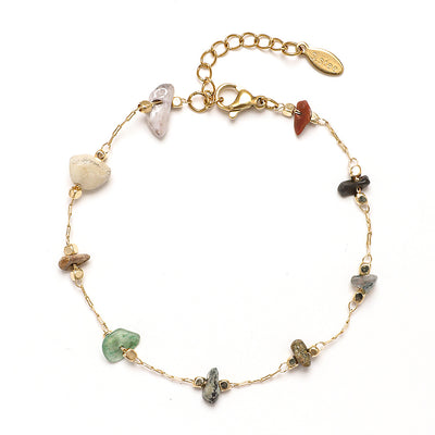 Vintage Color Block Stainless Steel Natural Stone Bracelet for Women