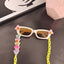 Kids Color Block Resin Square Sunglasses with Heart Acrylic Strap Necklace