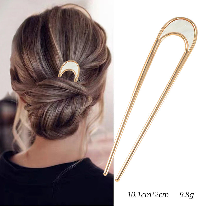 Women's U-Shape Alloy Hairpin - Japanese Style Metal Hair Fork