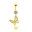 Elegant Heart Floral Zircon Belly Button Ring with Rhinestones and Gold Plating