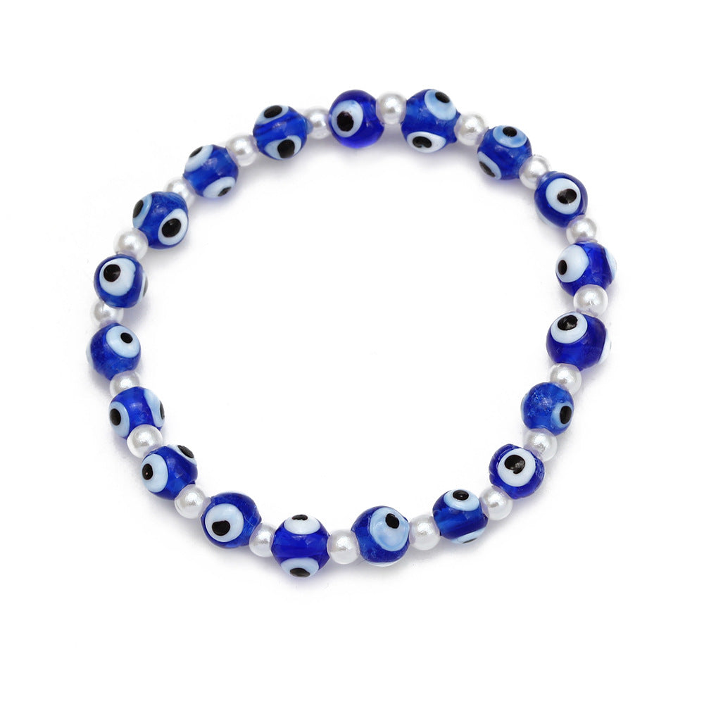 Evil Eye Copper Plated Bracelet Set with Blue Bead Charms