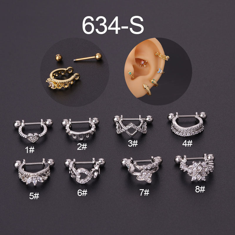 Fashion Crown 316 Stainless Steel Ear Cartilage Rings & Studs with Copper Plating, 20g Thin Rod Personalized Creative Ear Piercing Ornament