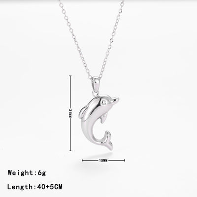 Retro Dolphin Stainless Steel Pendant Necklace - Minimalist Artistic Design