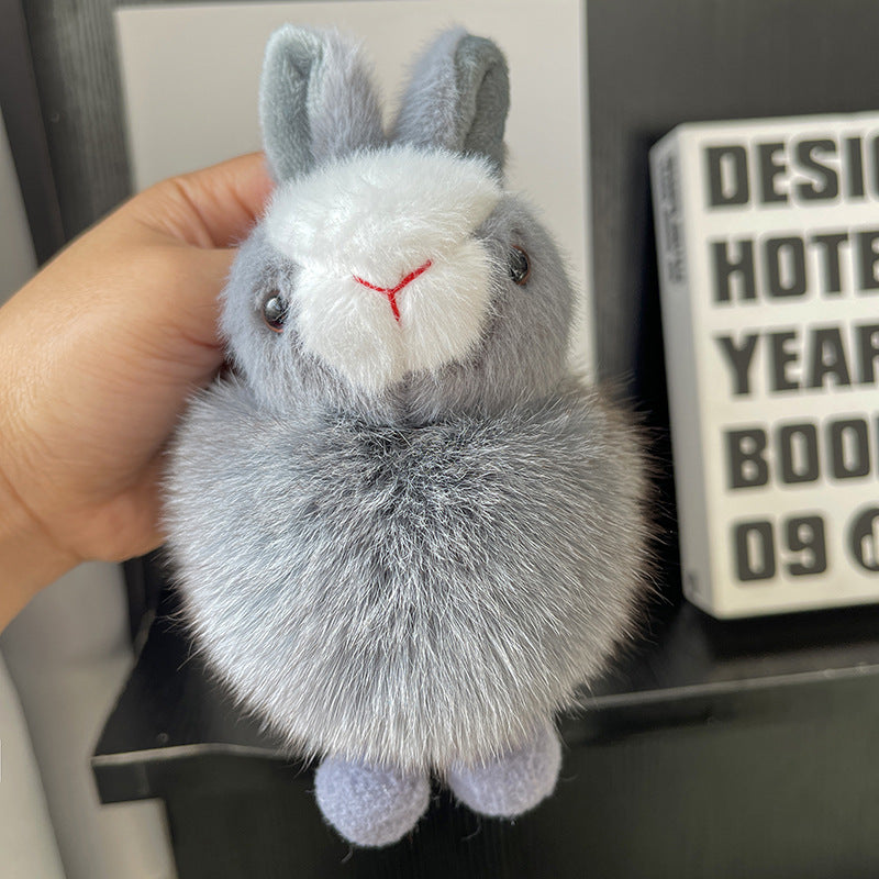 Simple Rabbit Plush Keychain with Faux Fur Pom Pom Charm