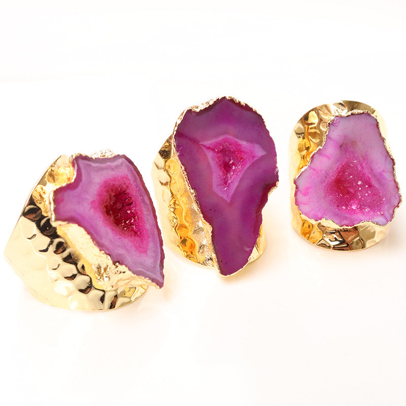 Exaggerated Irregular Agate Gemstone Gold Plated Open Ring