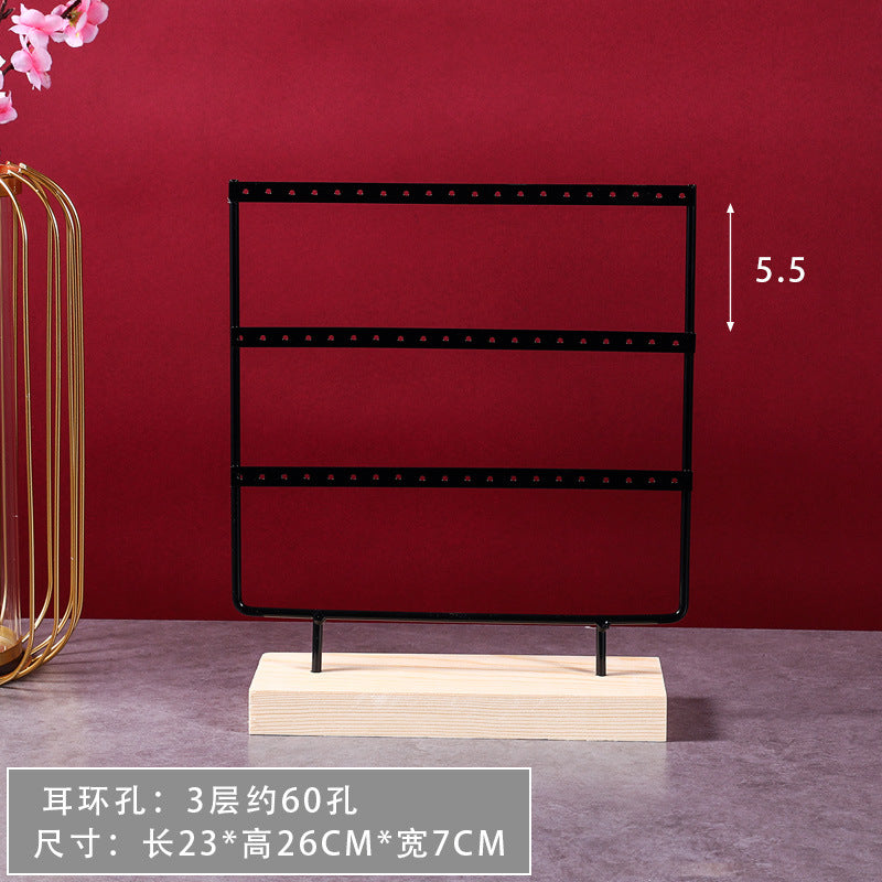 Simple Geometric Solid Wood and Iron Jewelry Display Stand