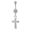 Stainless Steel Diamond Cross Pendant Navel Ring