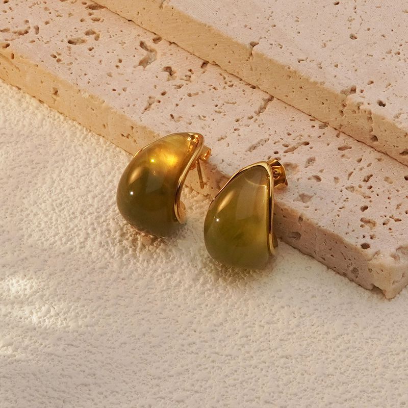 Tropical Geometric 18K Gold Plated Stainless Steel Teardrop Earrings