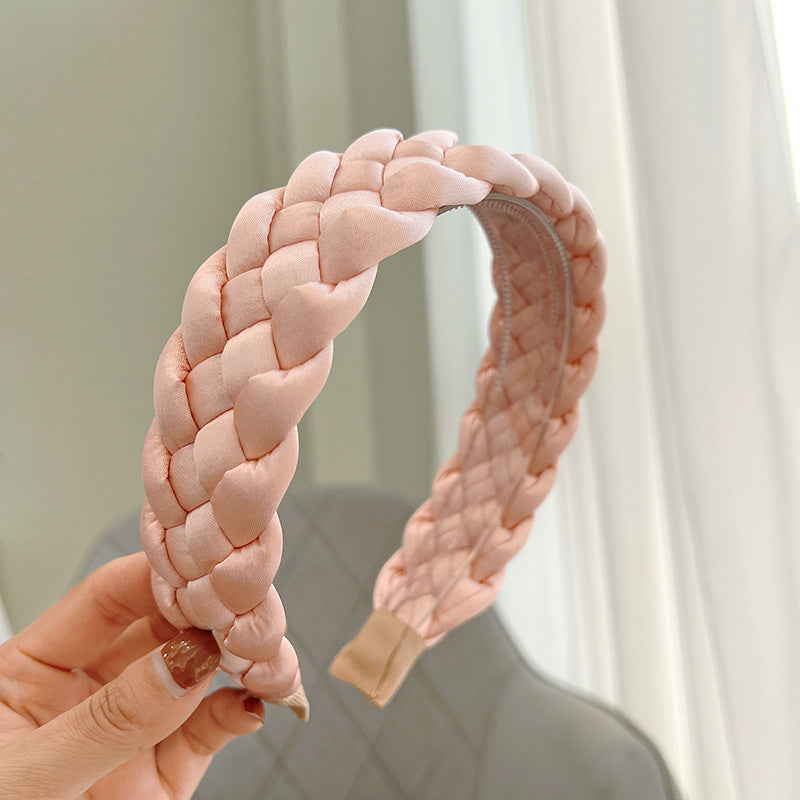 Simple Classic Solid Color Braided Cloth Headband for Women