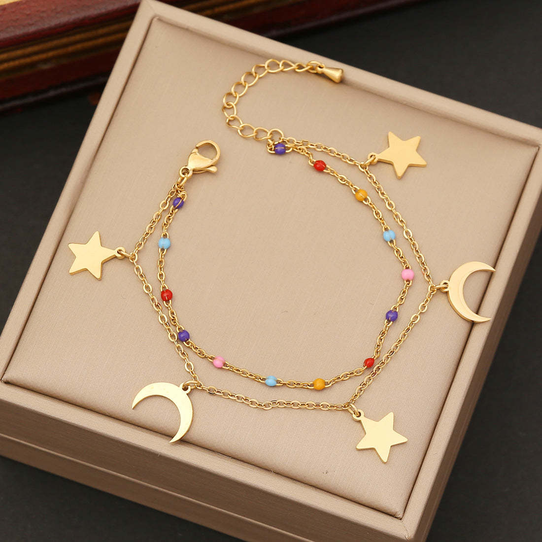 Fashion Heart & Moon Stainless Steel Enamel Bracelet