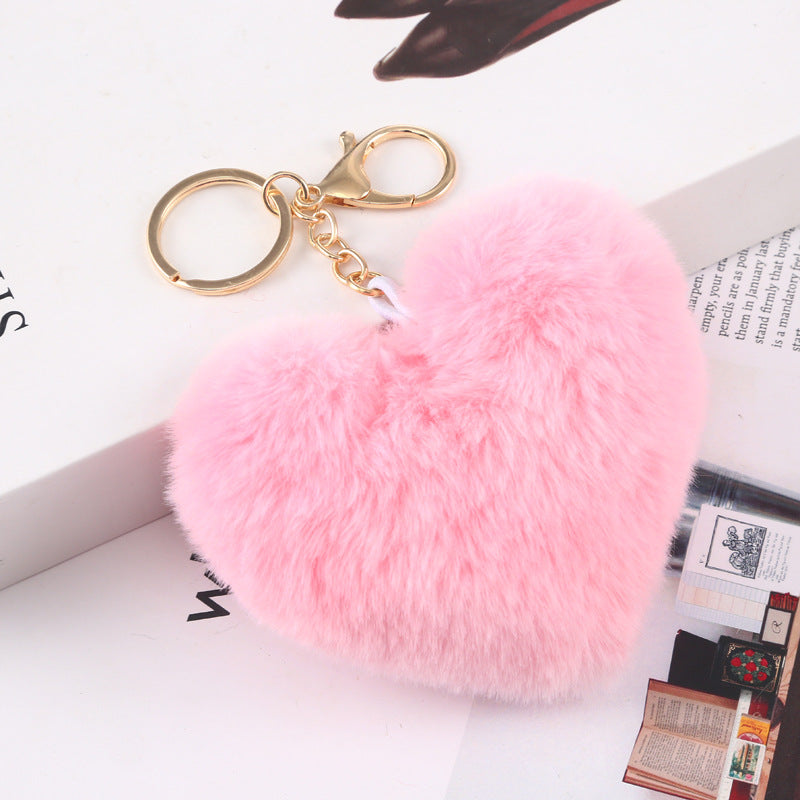 Cute Heart Shaped Plush Keychain for Bags and Cars