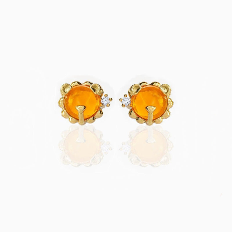 Retro Animal Head Gold Plated Zircon Copper Stud Earrings - Unique Design Series