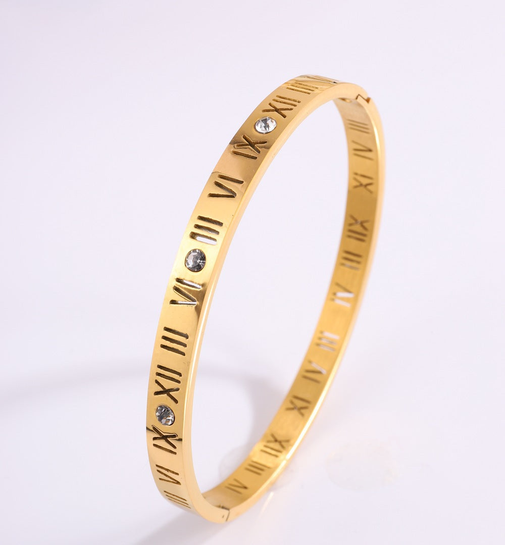 Elegant 18K Gold Plated Stainless Steel Bangle and Titanium Steel Diamond Bracelet Set