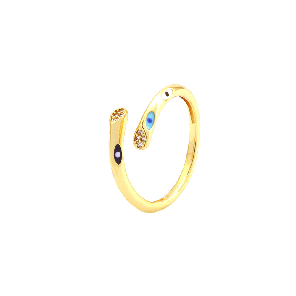 Streetwear Colorful Eye Zircon 18K Gold Plated Open Ring