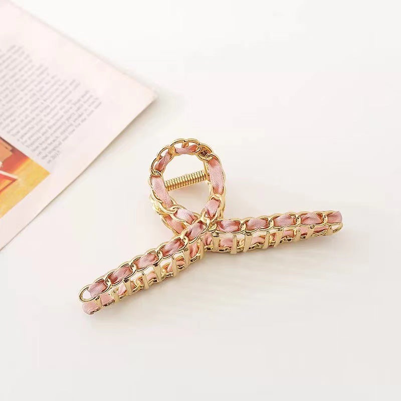 Geometric Alloy Ribbon Hair Claw with Cross Cut-Out Design