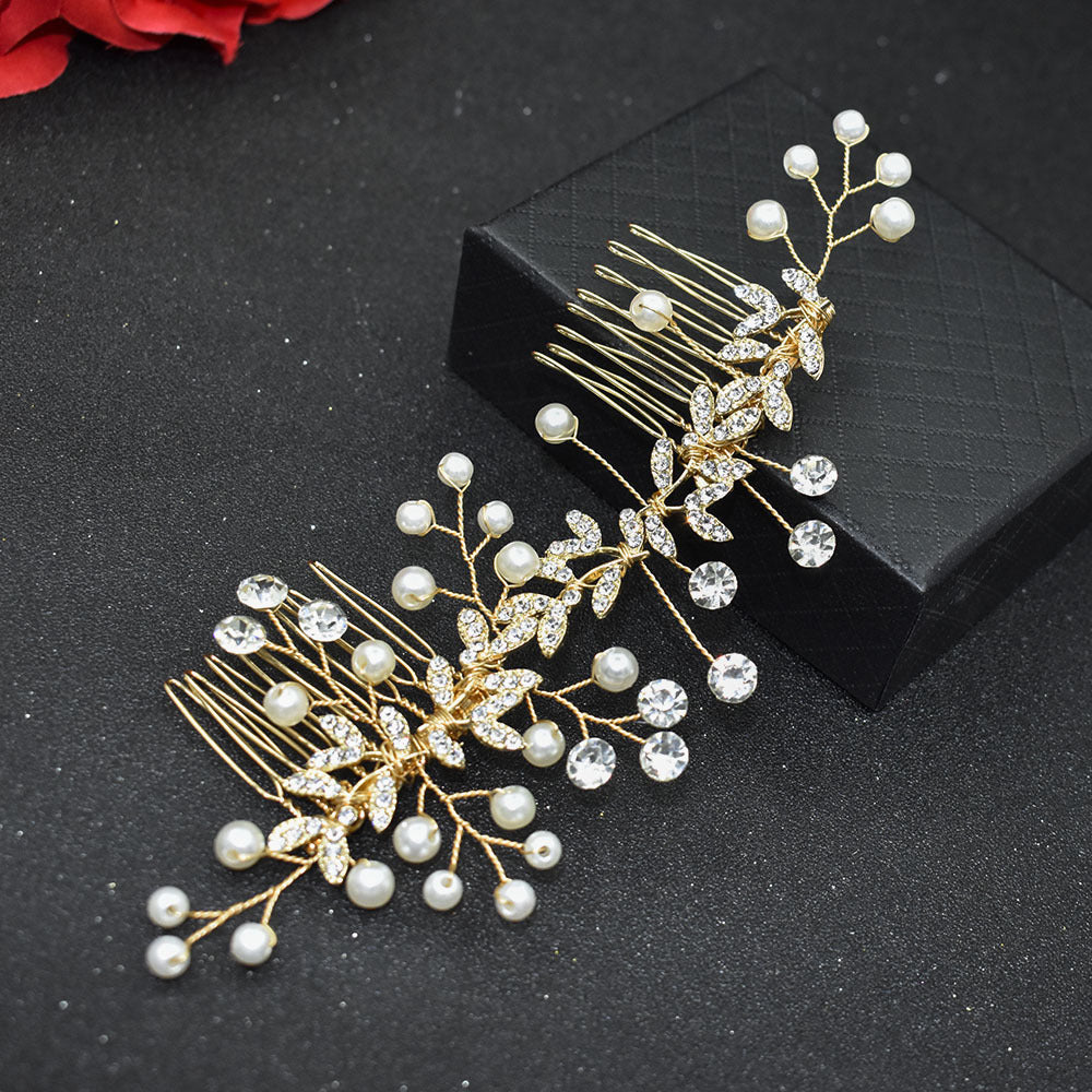 Elegant Rhinestone Pearl Bridal Hair Comb and Tiara Headband