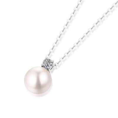 Sterling Silver Moissanite and Pearl Pendant Necklace