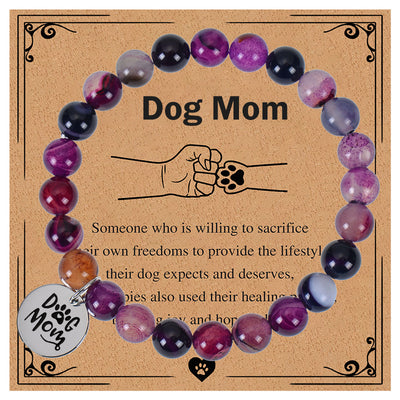 Modern Animal Paw Print Natural Stone Dog Mom Bracelet