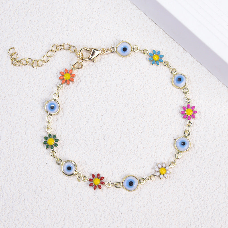 Fashion Devil's Eye Dolphin Flower Enamel Pearl Adjustable Women's Bracelet