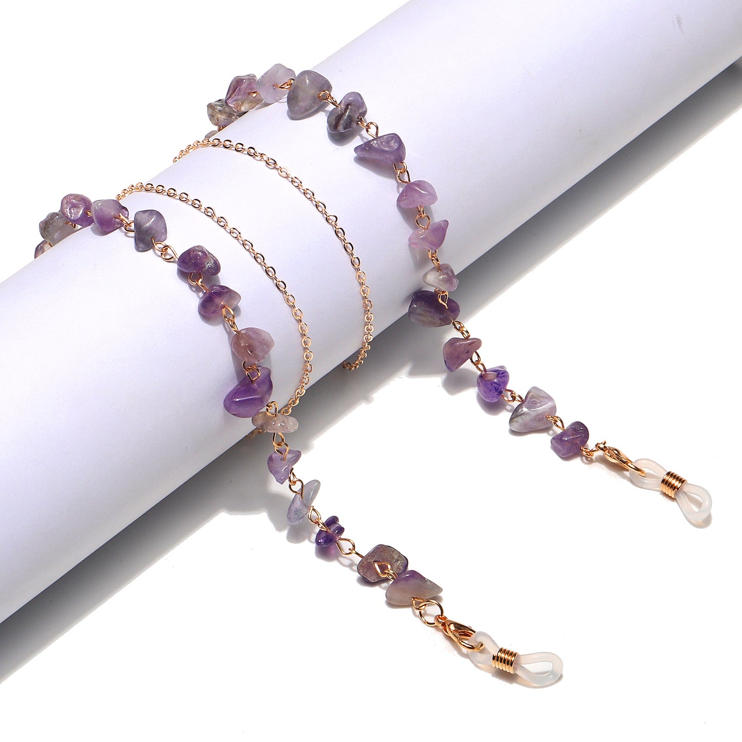 Fashion Minimalist Amethyst Stone Glasses Chain