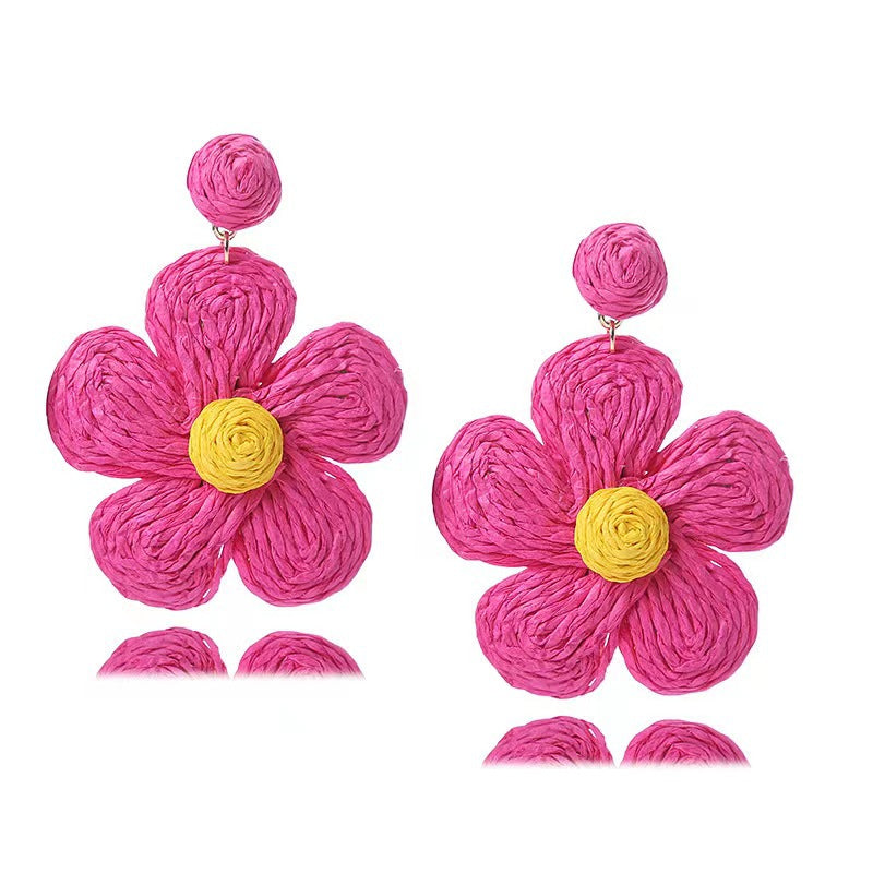 Vacation Flower Raffia Handmade Women'S Drop Earrings