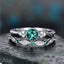 Emerald and Sapphire Geometric Zircon Copper Ring Set for Women