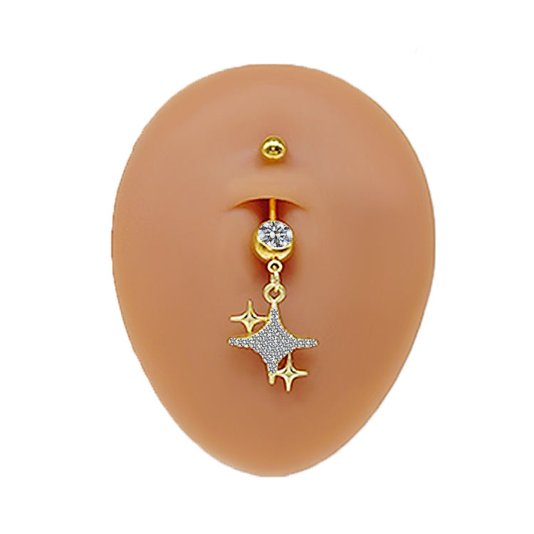 Sunflower Starry Sky Zircon Moon Belly Ring - Stainless Steel & Gold Plated Navel Jewelry