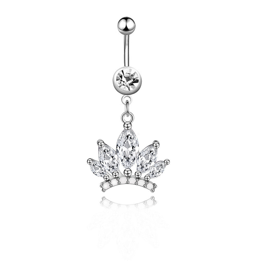 Retro Butterfly Crown Zircon Inlay Stainless Steel Belly Ring