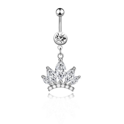 Retro Butterfly Crown Zircon Inlay Stainless Steel Belly Ring