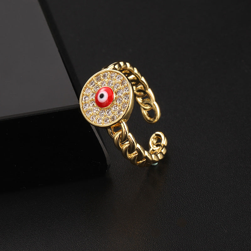 18K Gold Plated Colorful Zircon Eye Open Ring