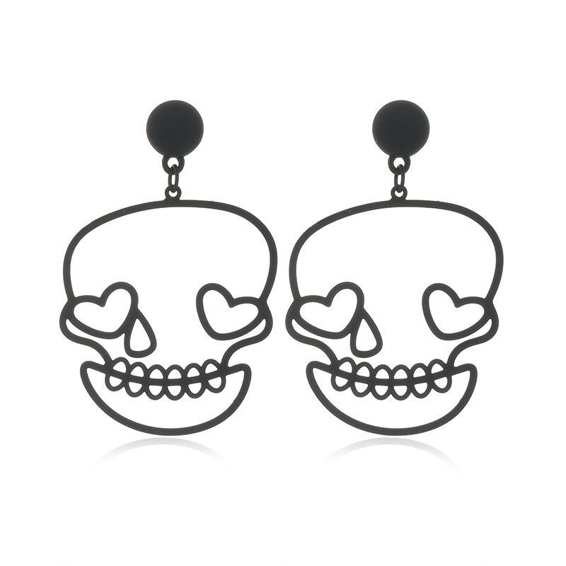 1 Pair Hip-hop Funny Punk Skull Hollow Out Mixed Materials Drop Earrings