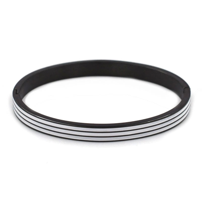 Streetwear Stripe Enamel Stainless Steel Bangle Bracelet