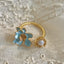 18K Gold Plated Baroque Pearl Blue Enamel Flower Open Ring