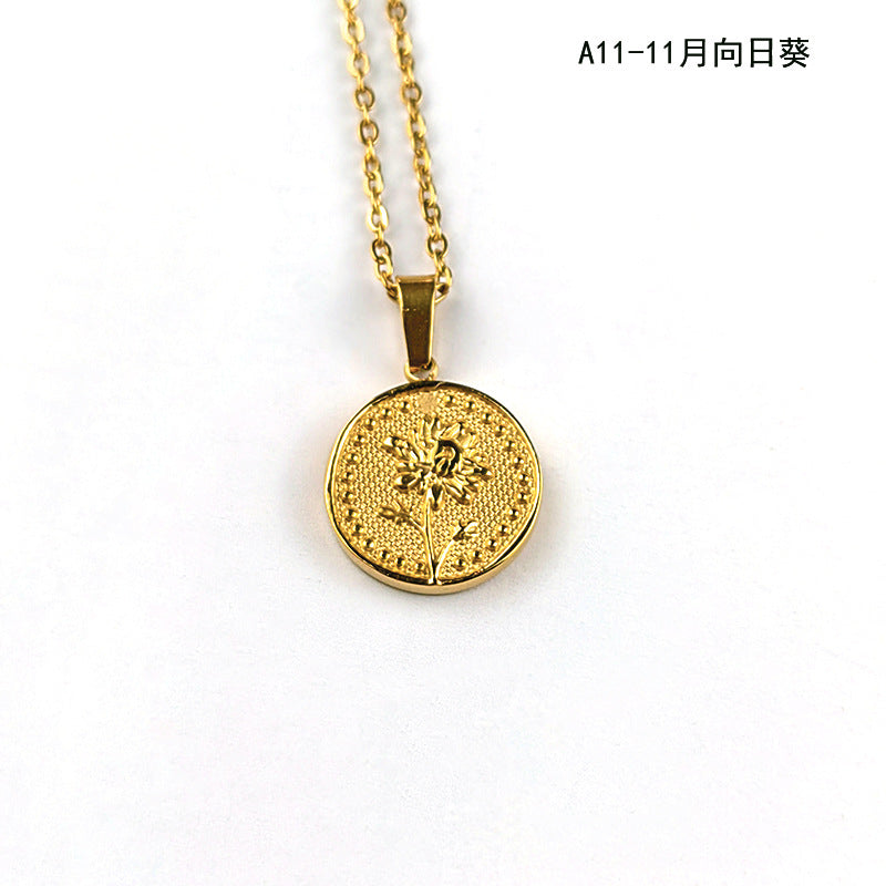 December Flower Pendant Necklace - 18K Gold Plated Stainless Steel Jewelry