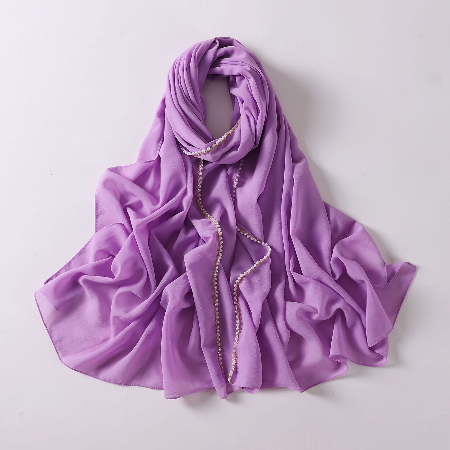 75D Pearl Chiffon Beaded Double Chain Hijab Scarf for Middle East and Africa