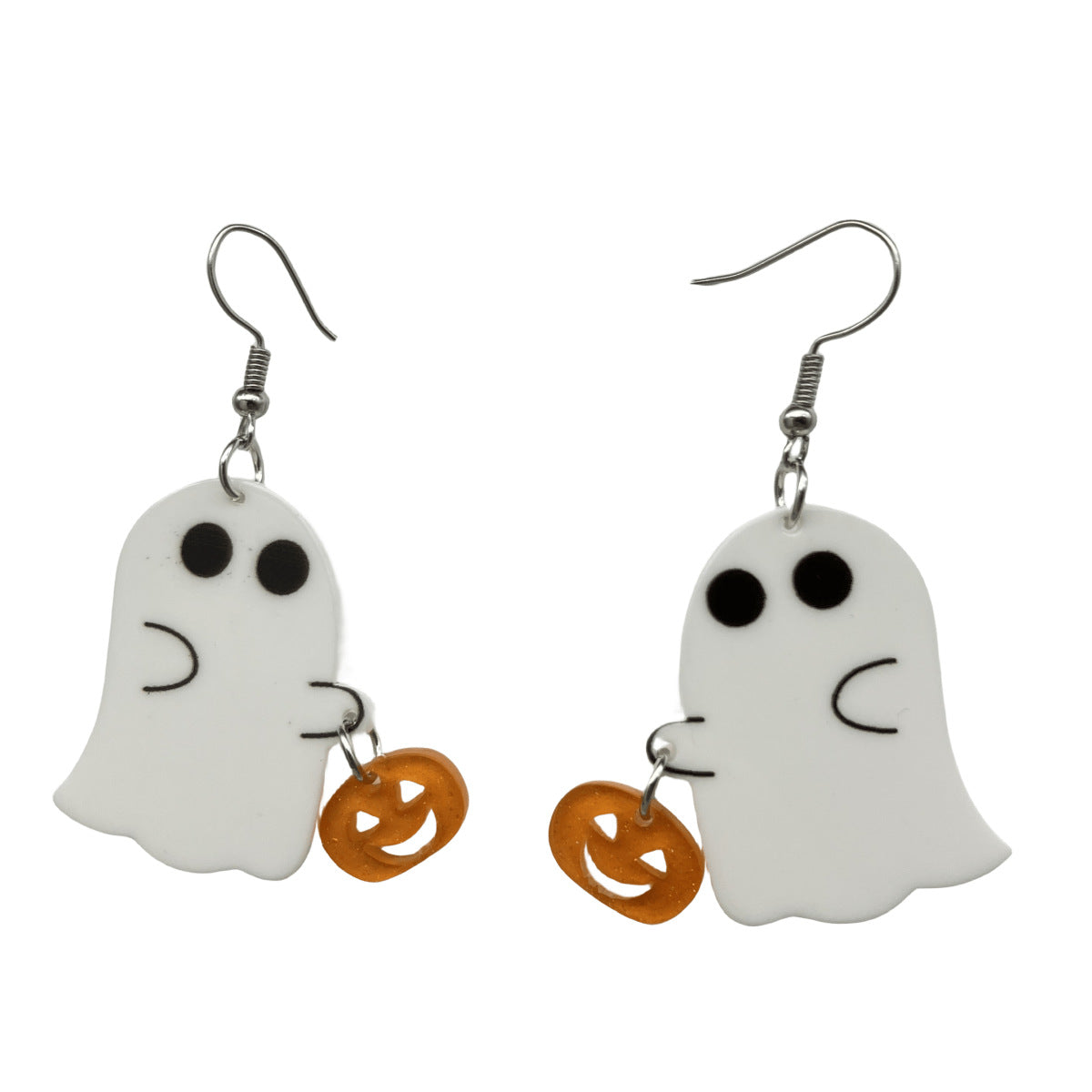 1 Pair Halloween Pumpkin Ghost Skull Acrylic Drop Earrings with Flower Bow Knot Design