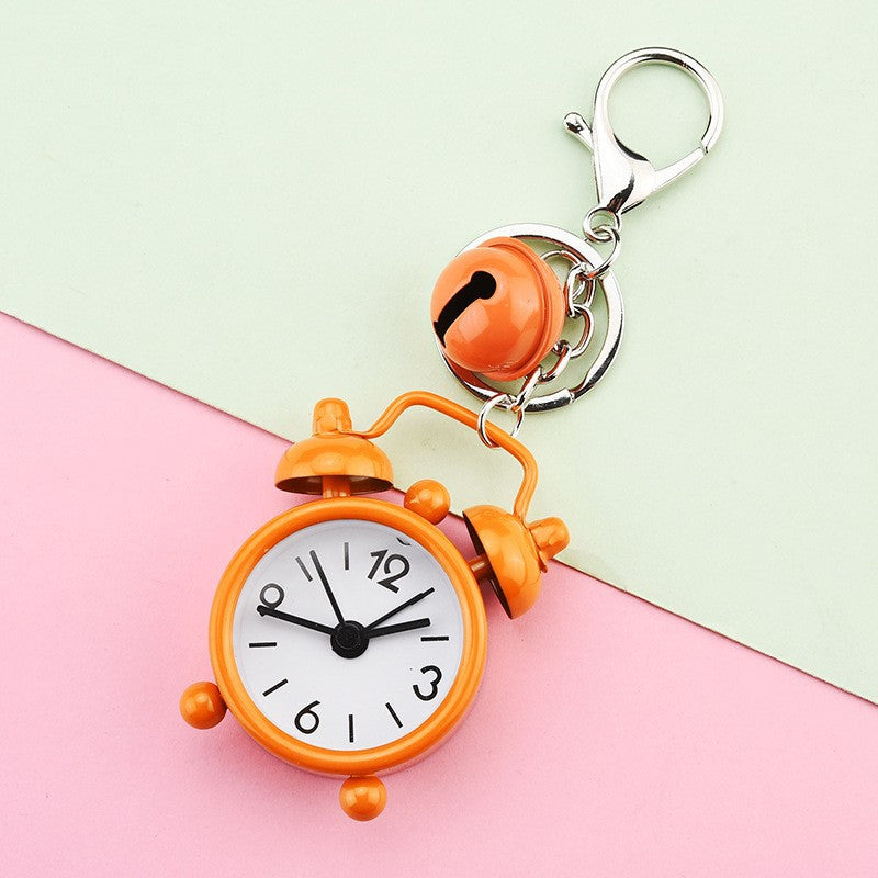 Cute Mini Alarm Clock Keychain - Iron Plated Cartoon Keyring for Bags and Gifts