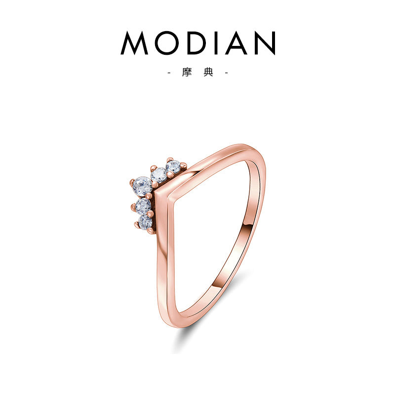 Simple Style Crown Sterling Silver Plating Inlay Zircon Rose Gold Plated Rings