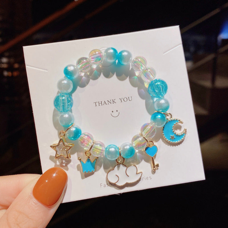 Gradient Color Children's Pearl Cartoon Beaded Bracelet - Kids Hand Accessories