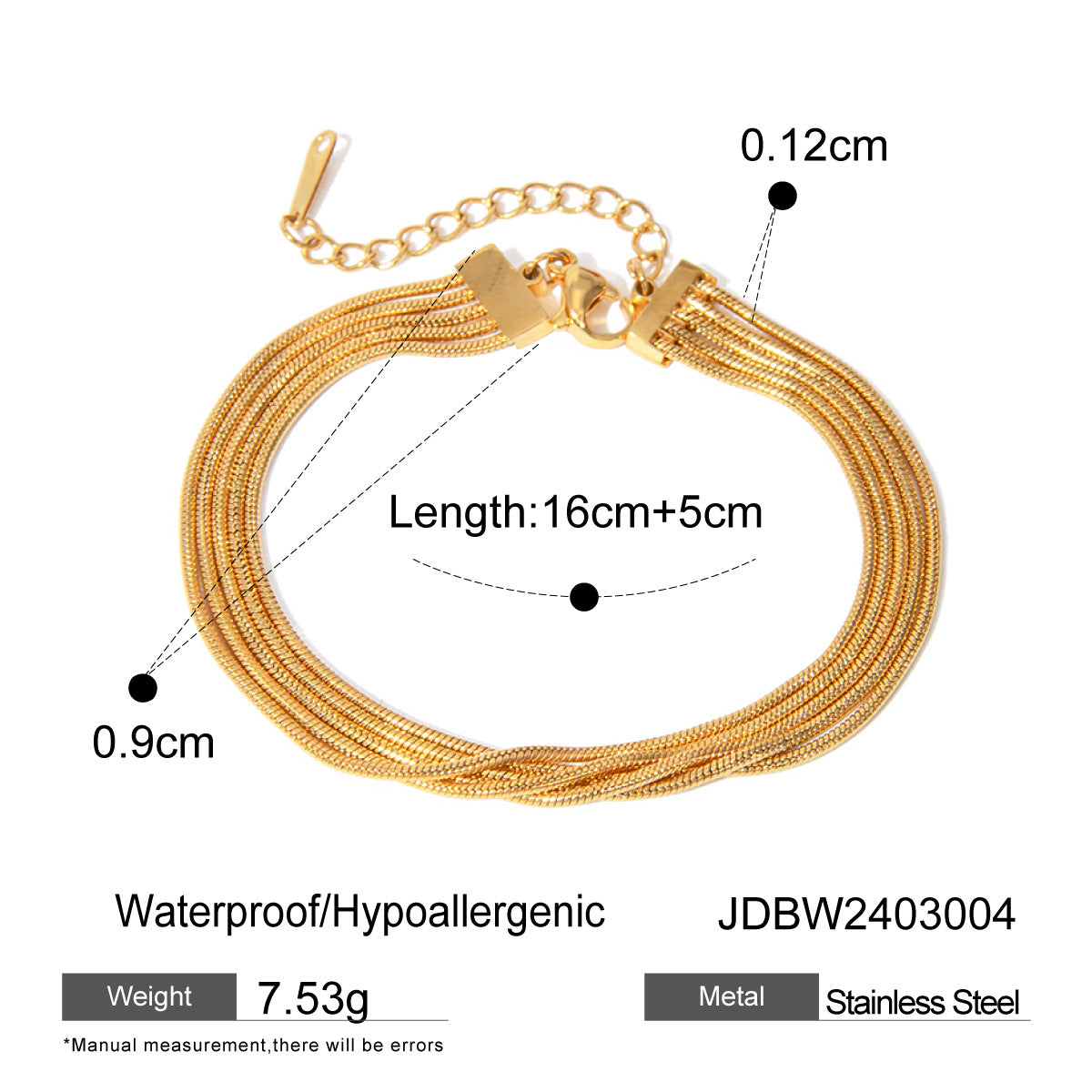 18K Gold Plated Geometric & Weaving Stainless Steel Snake Chain Bracelets for Women