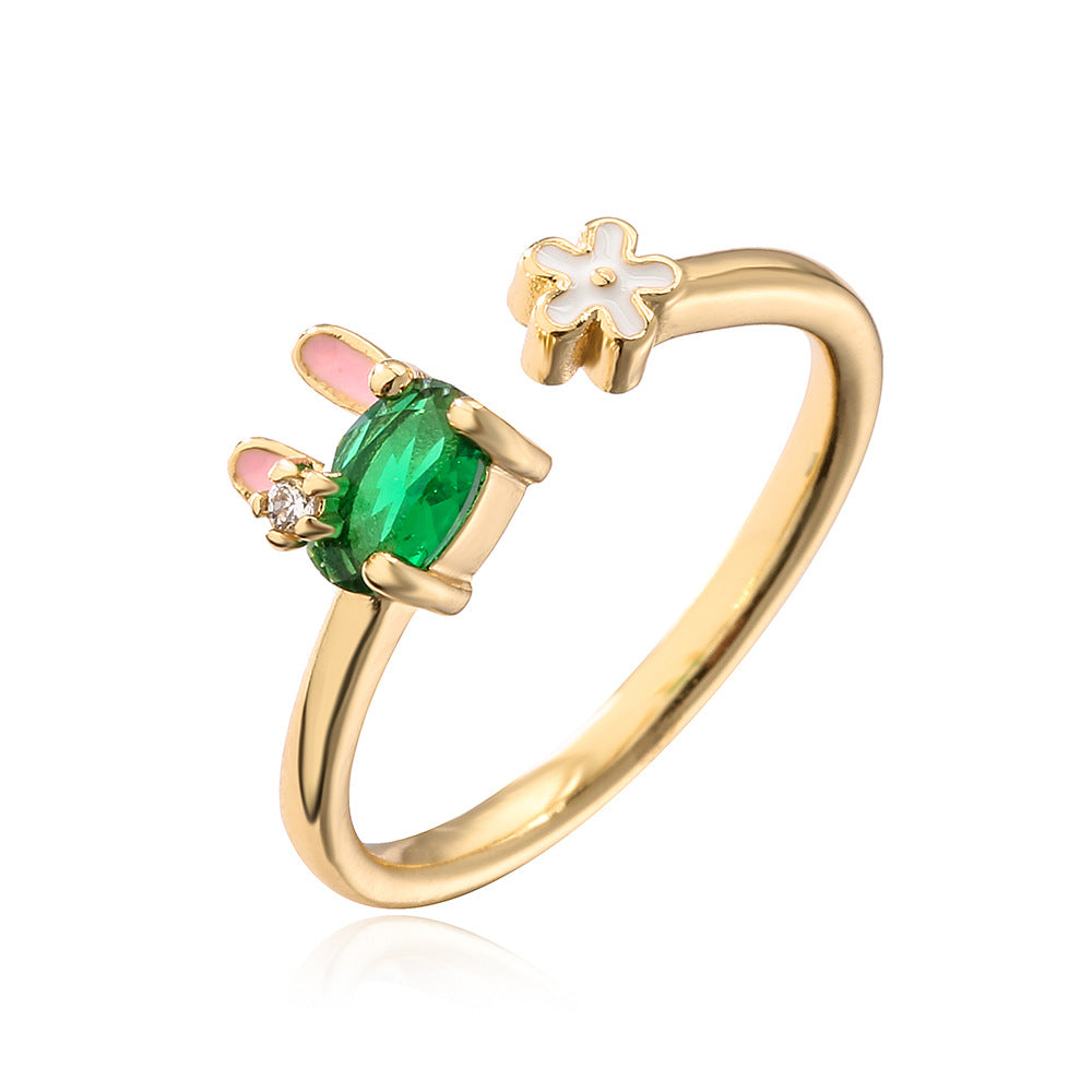 Fashion Geometric Rabbit 18k Gold Plated Zircon Open Ring