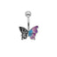 Butterfly Belly Button Ring 316 Stainless Steel with Rhinestones and Resin Inlay