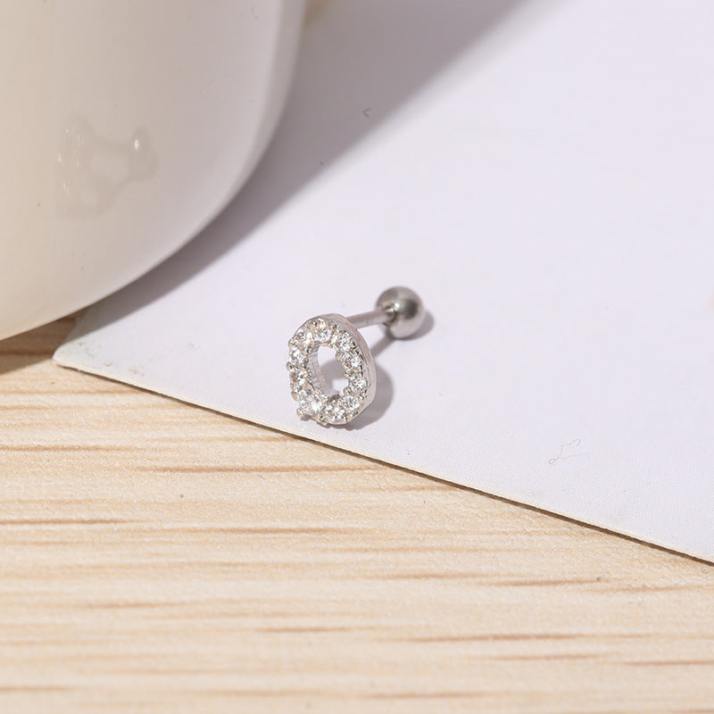 IG Style Shiny Letter Zircon Inlay Stainless Steel Cartilage Stud Earrings with Threaded Screw Closure