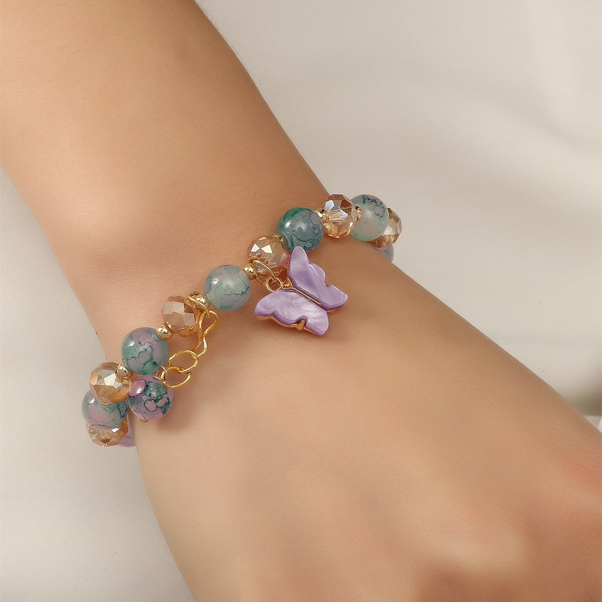 Women's Vintage Crystal Butterfly Bracelet - Colorful Glass Beaded Jewelry