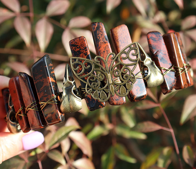 Retro Bronze Viking Raven Butterfly Crystal Hairband