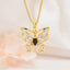 Copper Inlay Butterfly Pendant Necklace with Colorful Marquise Zirconia