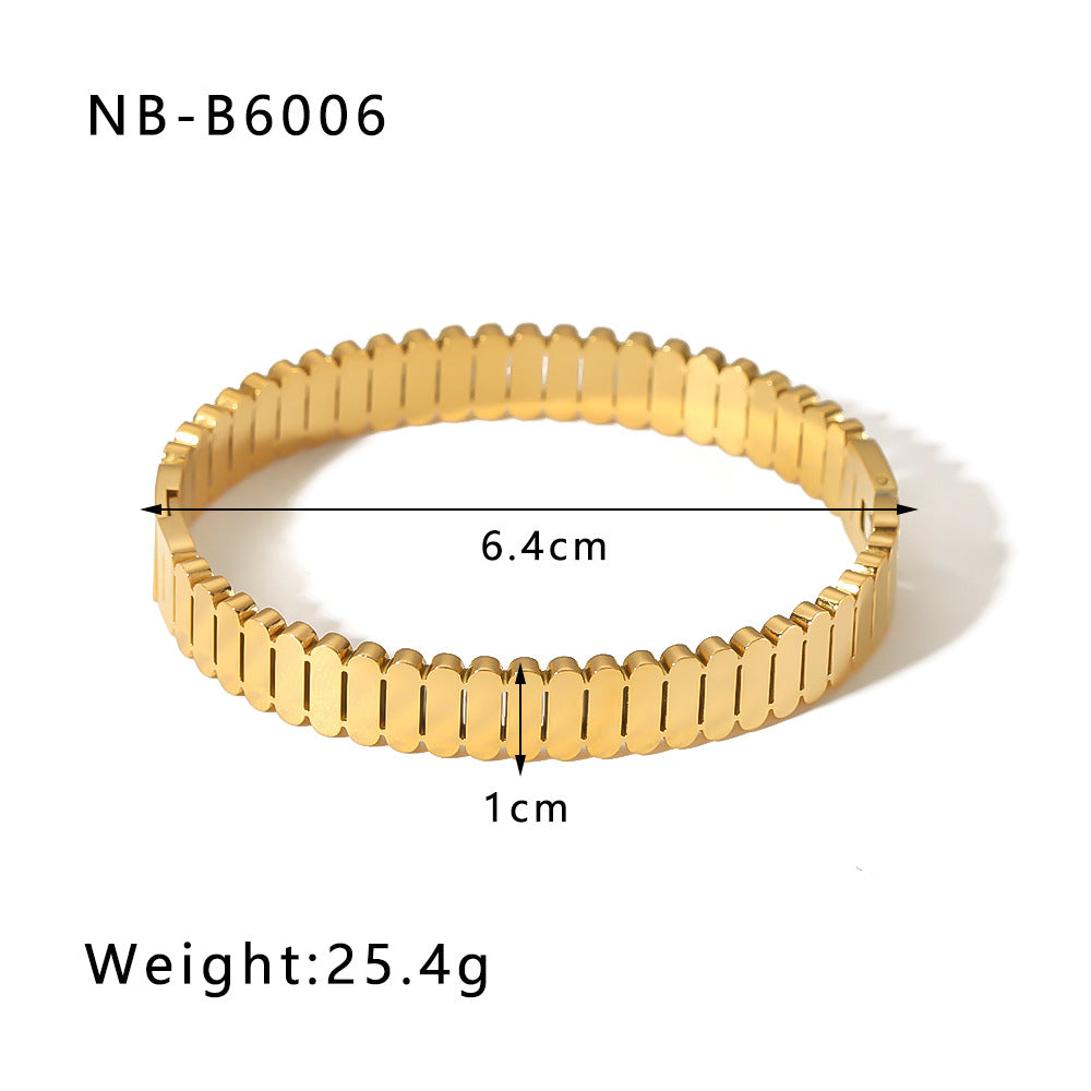 18K Gold Plated Geometric Zircon Bangle with Roman Numerals and Star Design