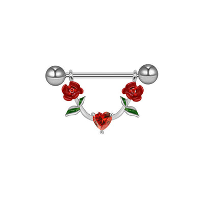 1 Piece Heart Shape Flower Nipple Rings & Studs 316 Stainless Steel Alloy with Rhinestones and Resin Inlay, Gold Plated