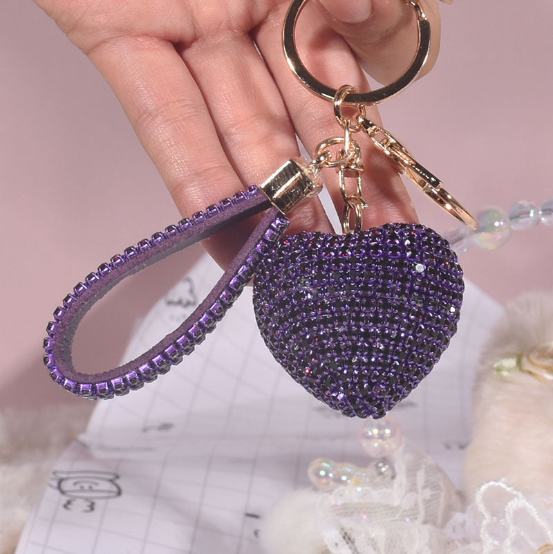 Luxurious Heart Shape Alloy Women's Bag Pendant Keychain with Rhinestone Charm